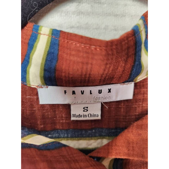 Favlux Womens Hi Lo Top Multicolor Striped Long Sleeve Button Tie Front Blouse S - Picture 5 of 6